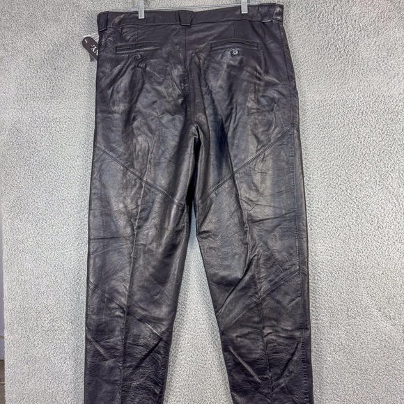Saxony Genuine Leather Pants Mens 42 Black Pleated Tapered Dress NWT Trousers - Picture 6 of 16